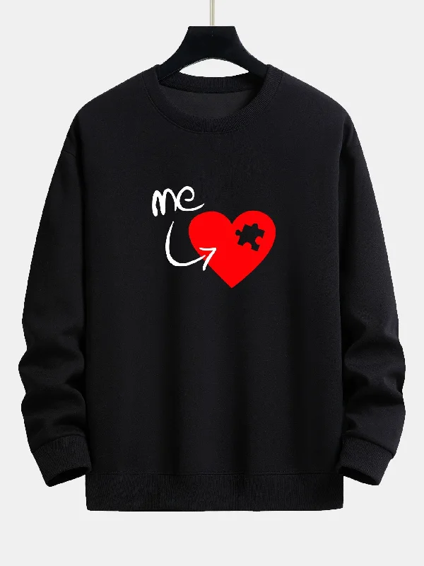 Puzzle Piece Heart Couple Print Relax Fit Sweatshirt