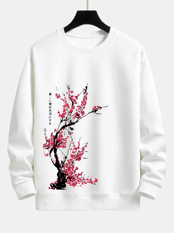 Plum Blossom Slogan Print Relax Fit Sweatshirt