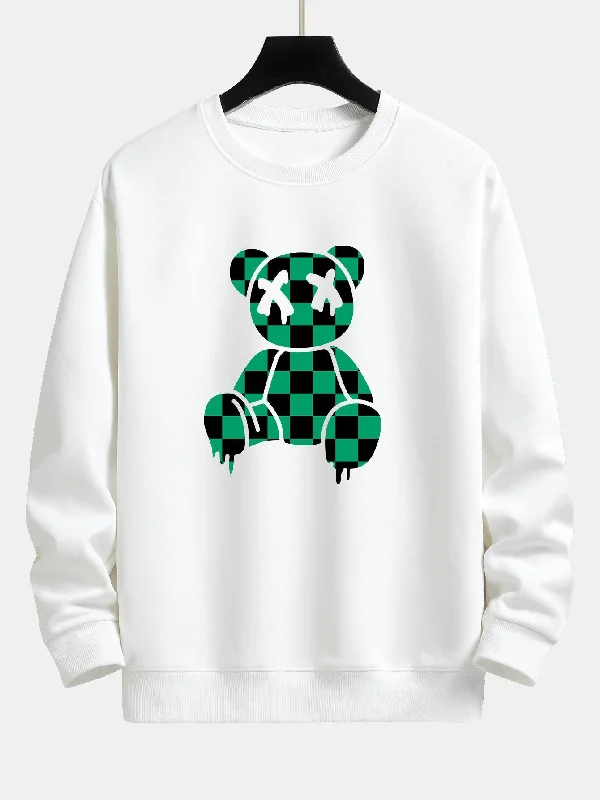 Dissolving Checkerboard Bear Print Relax Fit Sweatshirt