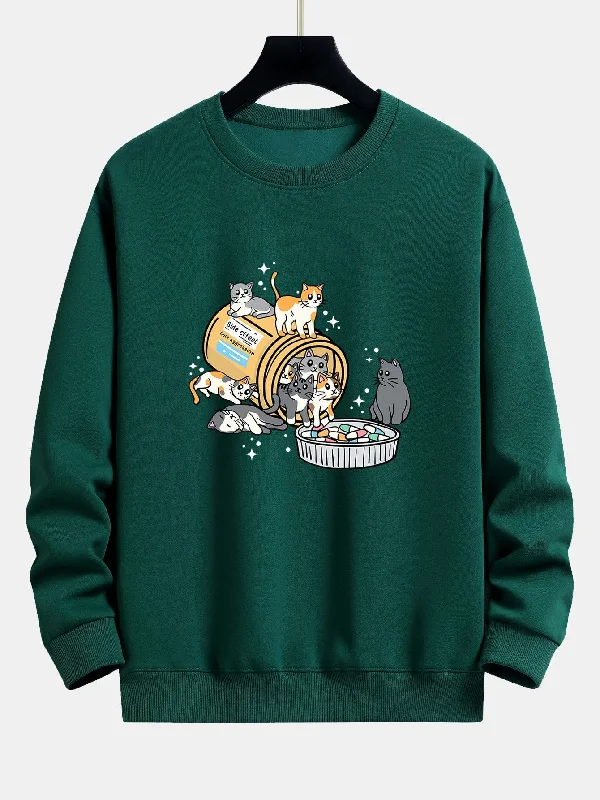 Cat With Pill Jar Print Relax Fit Sweatshirt