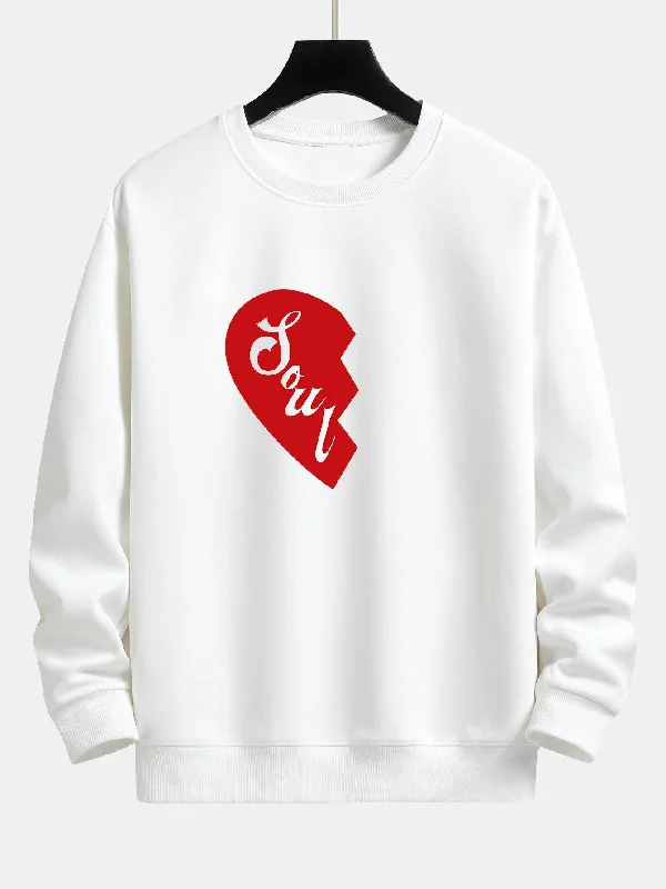 Soul Mate Half Heart Couple Print Relax Fit Sweatshirt