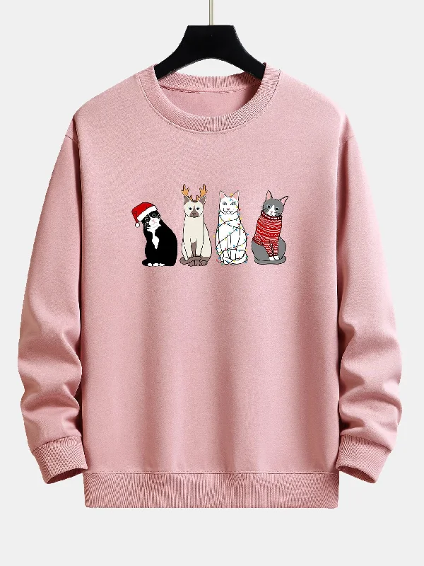 Four Christmas Cats Print Relax Fit Sweatshirt