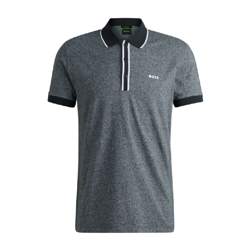 Mouliné-cotton polo shirt with striped trims