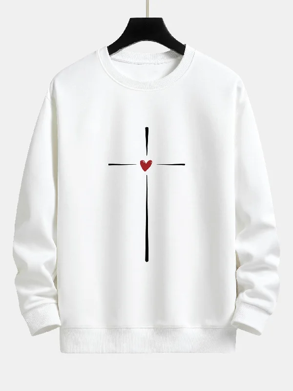 Cross Heart Print Relax Fit Sweatshirt