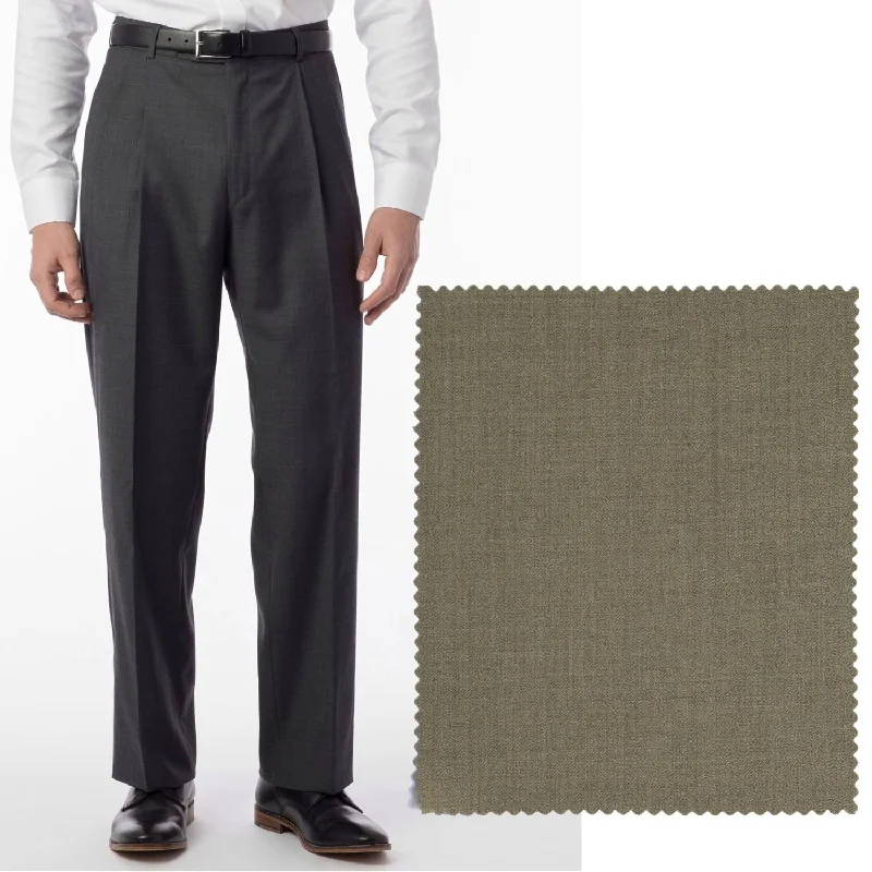 Super 120s Wool Travel Twill Comfort-EZE Trouser in Sand (Manchester Pleated Model) by Ballin