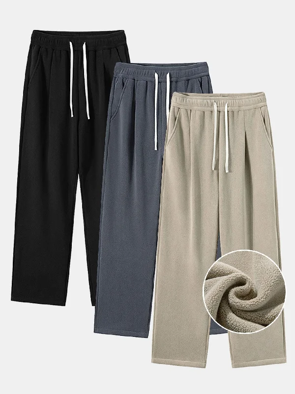 3 Pieces Polar Fleece Loose Fit Straight Leg Pants