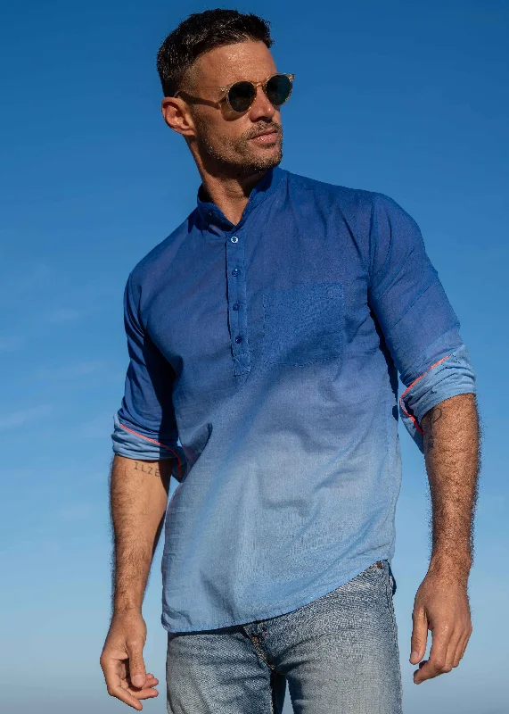 Island Breeze Mens' Half Placket Cotton Shirt in Blue Ombre