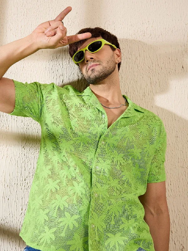 Lime Green Palm Sheer Cuban Shirt