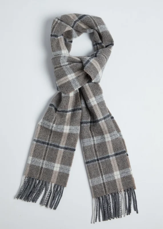 Foxford Lambswool Scarf | Grey & Mink Check