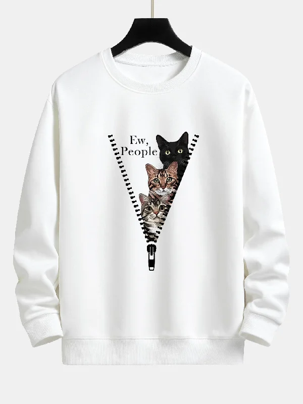 Zipper Cat Print Relax Fit Sweatshirt