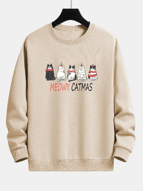 Christmas Cat Friend Print Relax Fit Sweatshirt