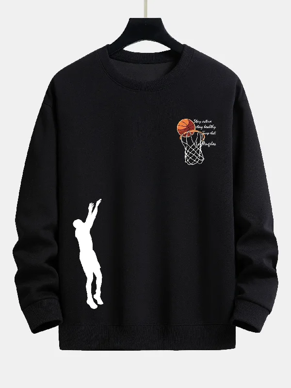 Man Shooting Basketball Print Relax Fit Sweatshirt