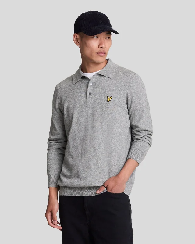 Cotton Merino Long Sleeve Knitted Polo Shirt