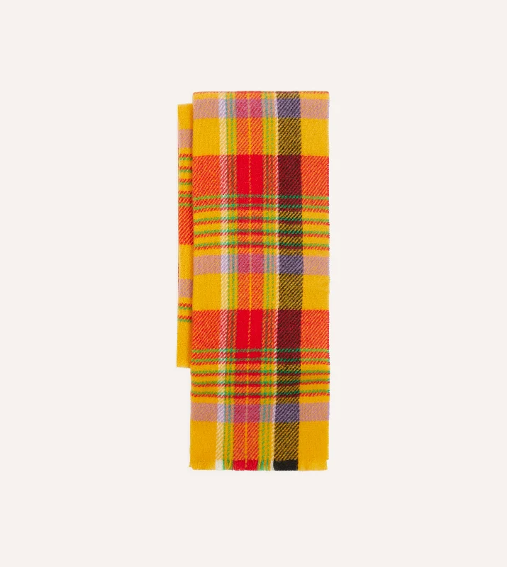 Yellow Tartan Check Wool Scarf