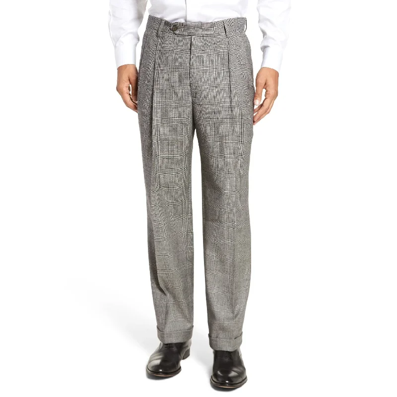 Stretch Wool Fancies Trouser in Black & White Plaid (Milan Double Reverse Pleat) by Berle