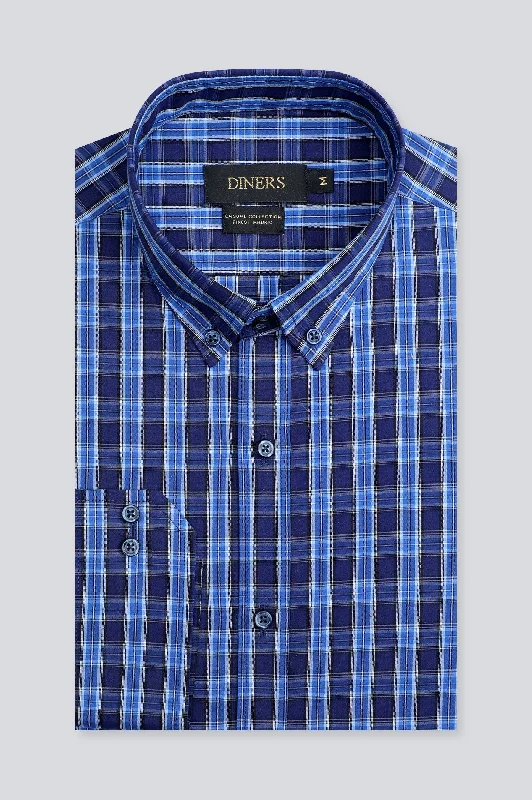 Blue Tattersall Check Casual Shirt