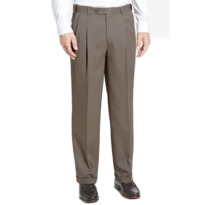 Worsted Wool Gabardine Trouser in Tan (Self Sizer Double Reverse Pleat) by Berle