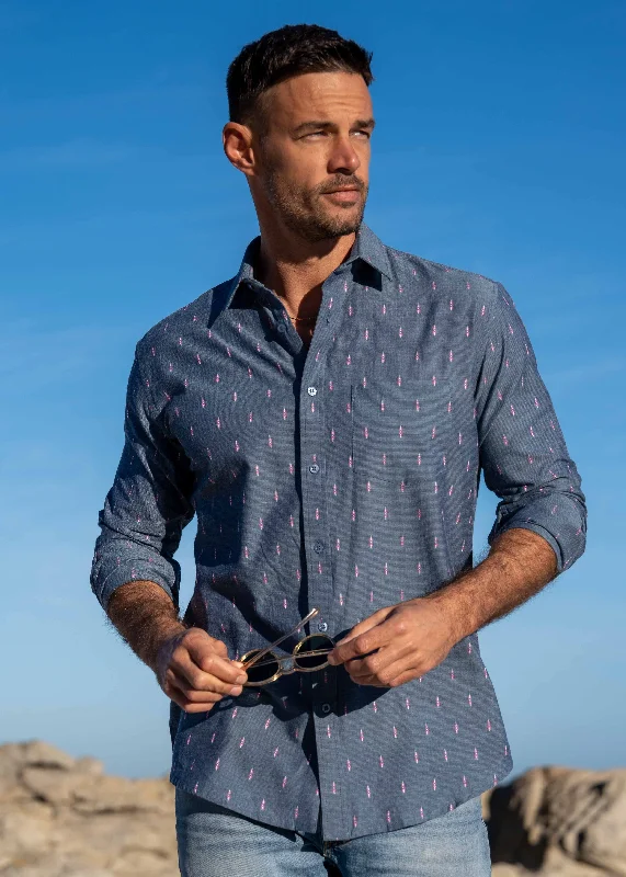 Diamonds in the Sky Mens' Cotton Shirt in Blue