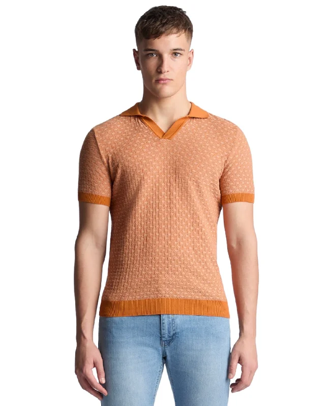 ID24413-Remus Orange Diamond Knit Polo Shirt