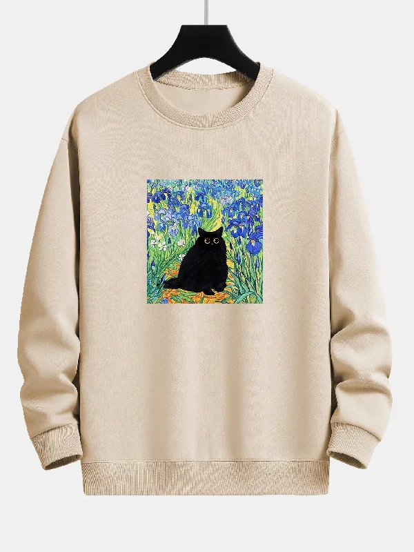 Painting Black Cat Print Relax Fit Sweatshirt