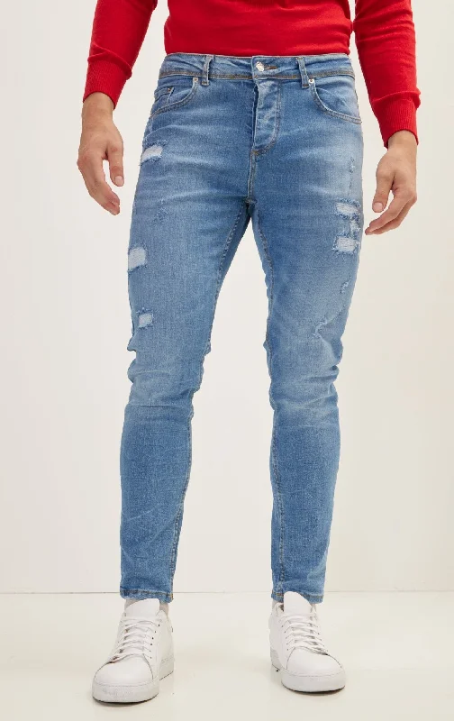 Distorted Slim Fit  Jeans - Dark Blue