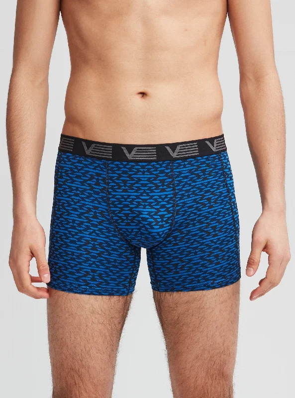 Blue boxer briefs in bamboo fiber with geometric pattern