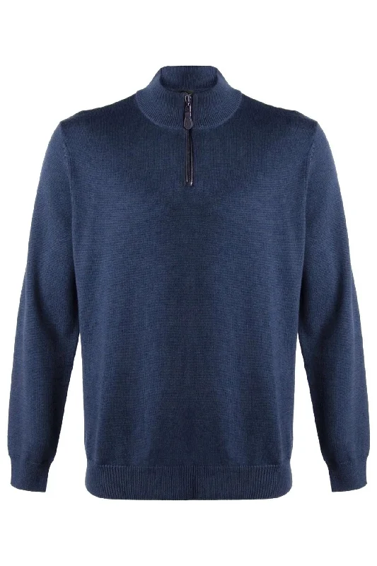 Extra Fine 'Zegna Baruffa' Merino Wool Quarter-Zip Sweater in Indigo by Viyella