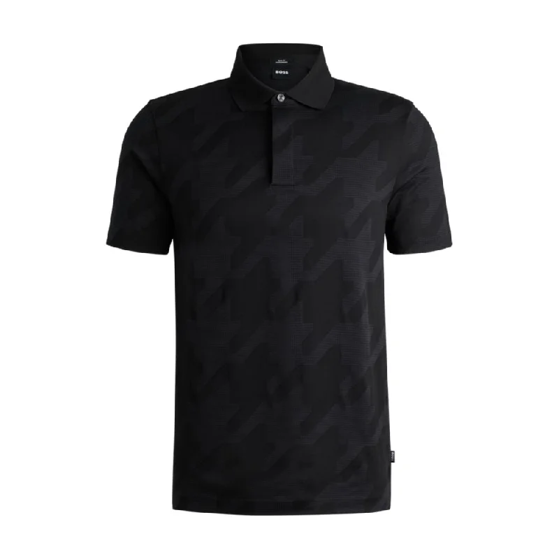 Mercerized-cotton slim-fit polo shirt with houndstooth jacquard