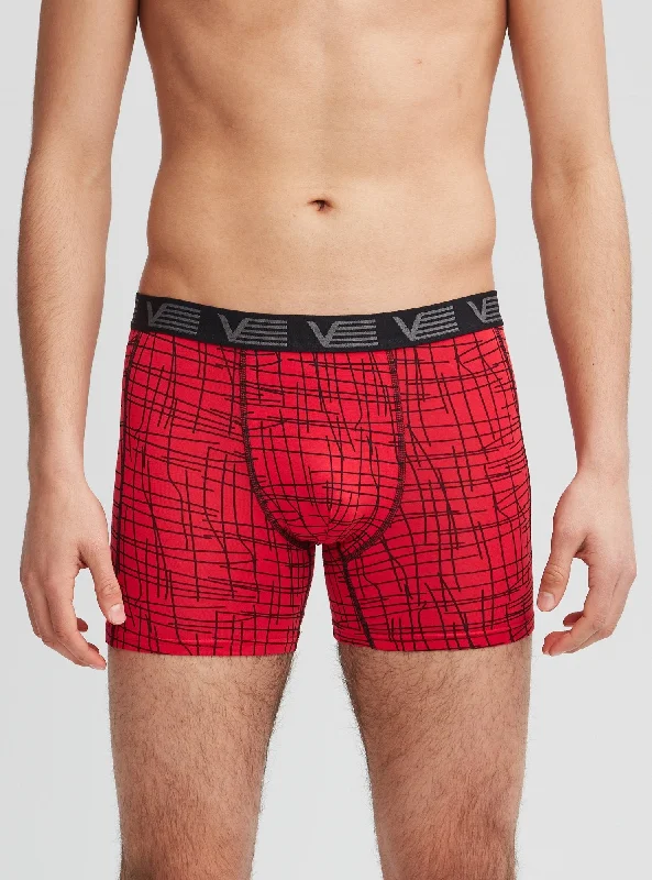 Red bamboo trunks with lined pattern