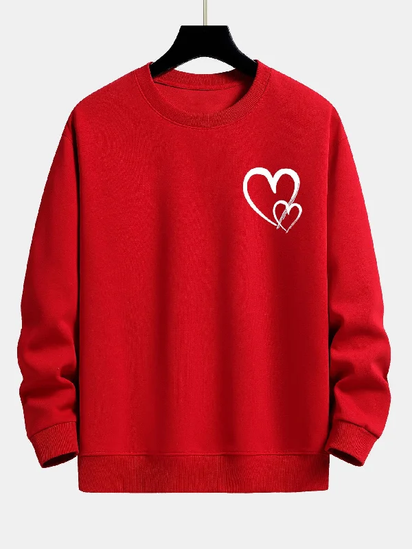 Doodle Heart Print Relax Fit Sweatshirt