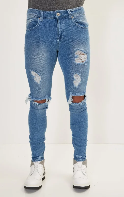 Thrashed Blue Skinny Fit Jeans