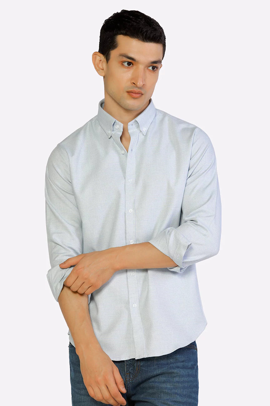 Blue Pinpoint Textured Casual Shirt