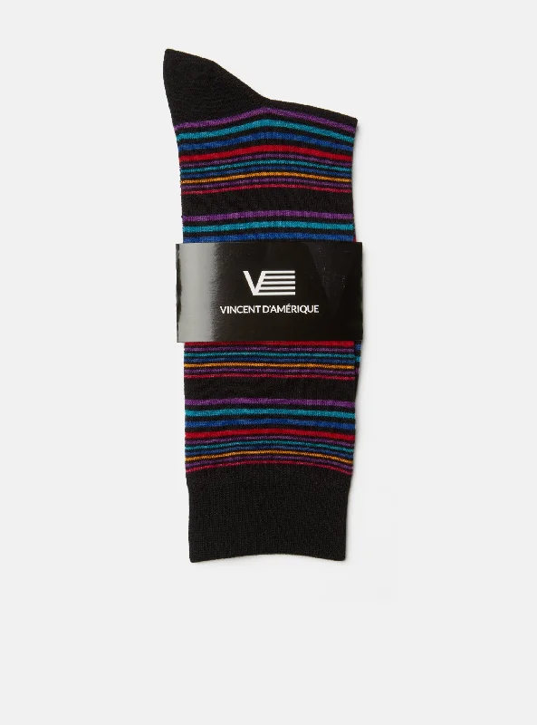 Multicolor lined black socks