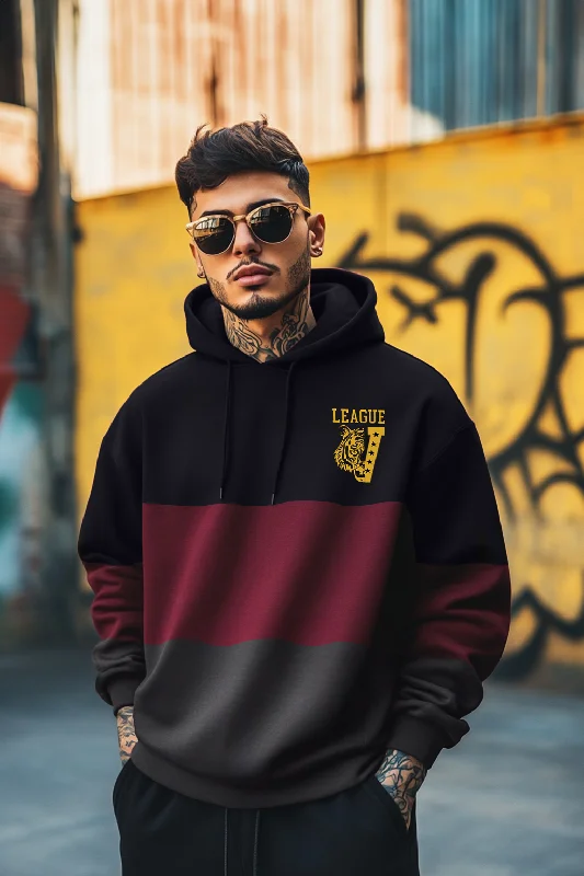 Tiger League Maroon Pocket Graphic Printed  Hoodie