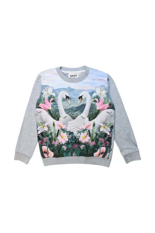 Molo Swan Floral Crewneck Sweatshirt, Size 6T