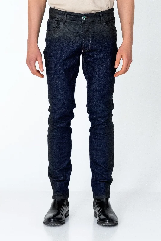 Side Waxed Tapered Jeans - Navy