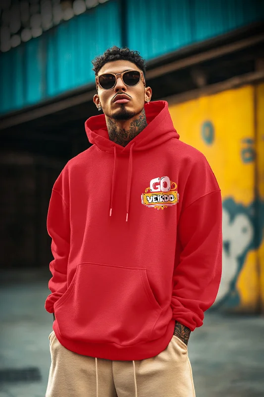 Go Veirdo Magenta Pocket Printed Oversized Hoodie