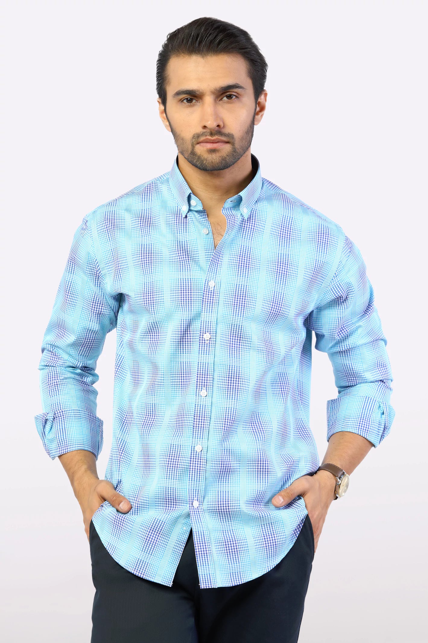 Blue Glen Plaid Check Casual Shirt