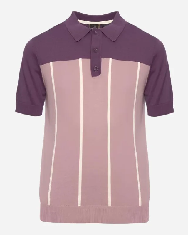 Merc London MARBLE Two-Tone Polo Knit Plum