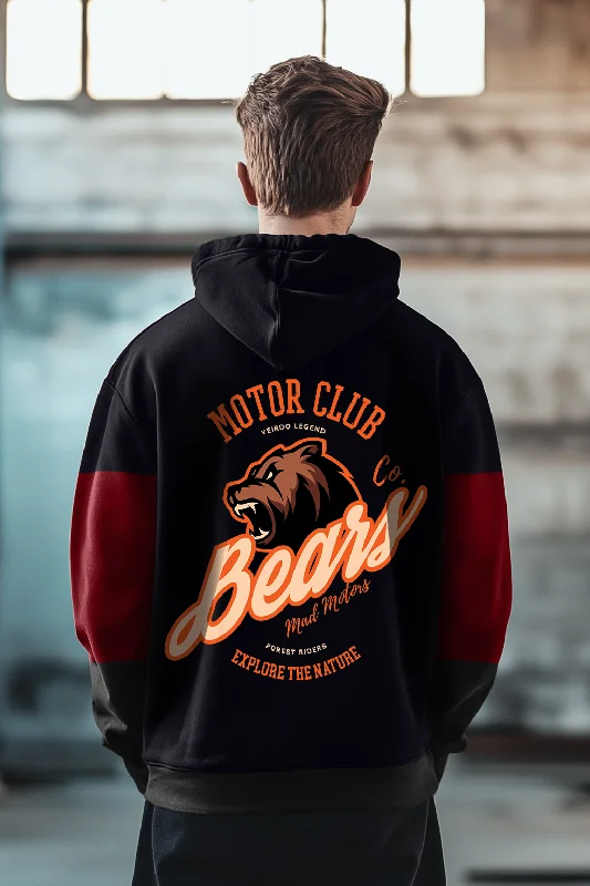 Motor Club Bears Maroon Printed Regular Fit Hoodie