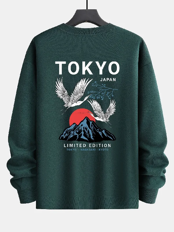 Tokyo Crane Back Print Relax Fit Sweatshirt