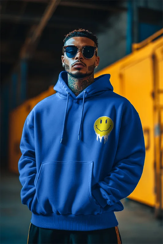 Smile Blue Oversized Pocket Graphic Printed Hoodie