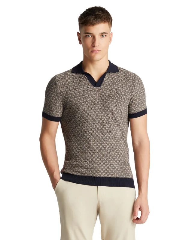 ID24414-Remus Navy Diamond Knit Polo Shirt