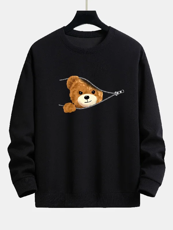 Zipper Bear Print Relax Fit Sweatshirt