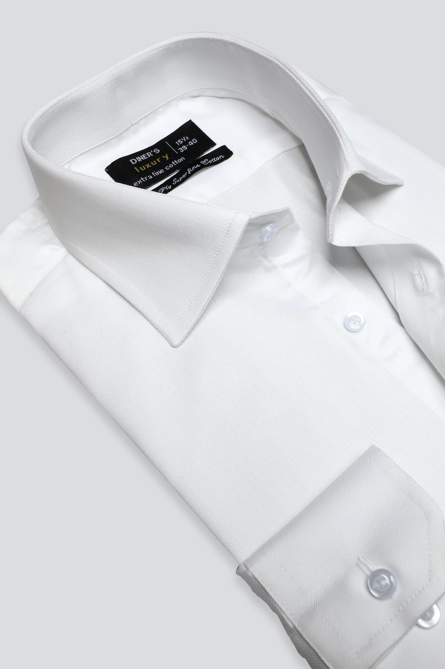 White Herringbone Textured Formal Shirt