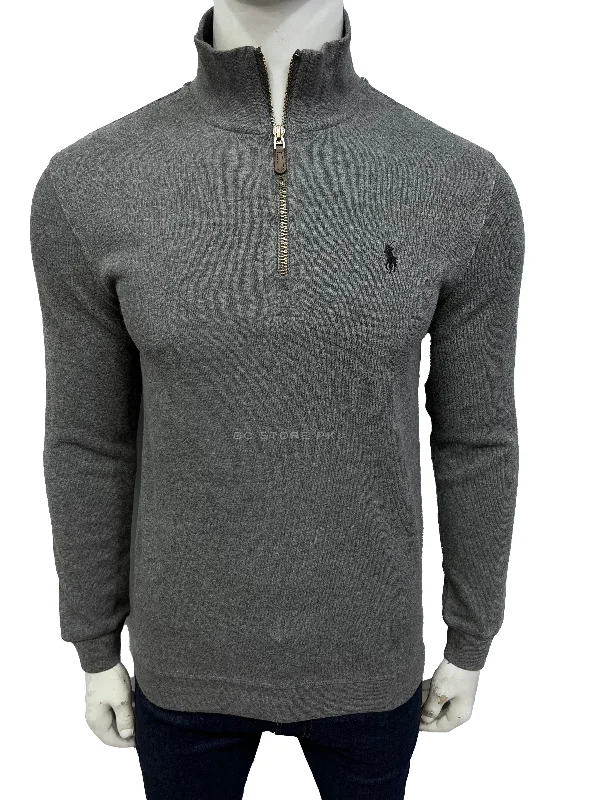 RL Cotton Quarter Zipper Grey Jumper