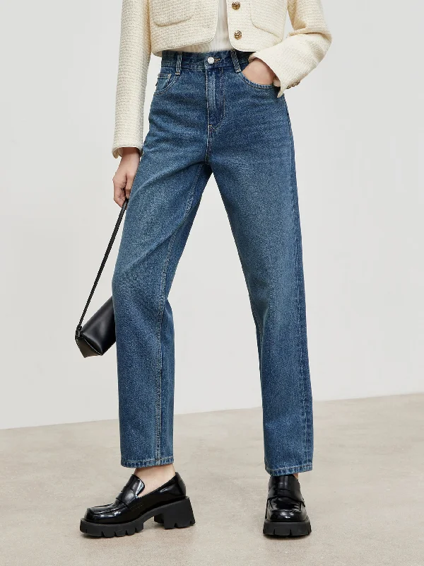 High Waist Straight Cotton Jeans