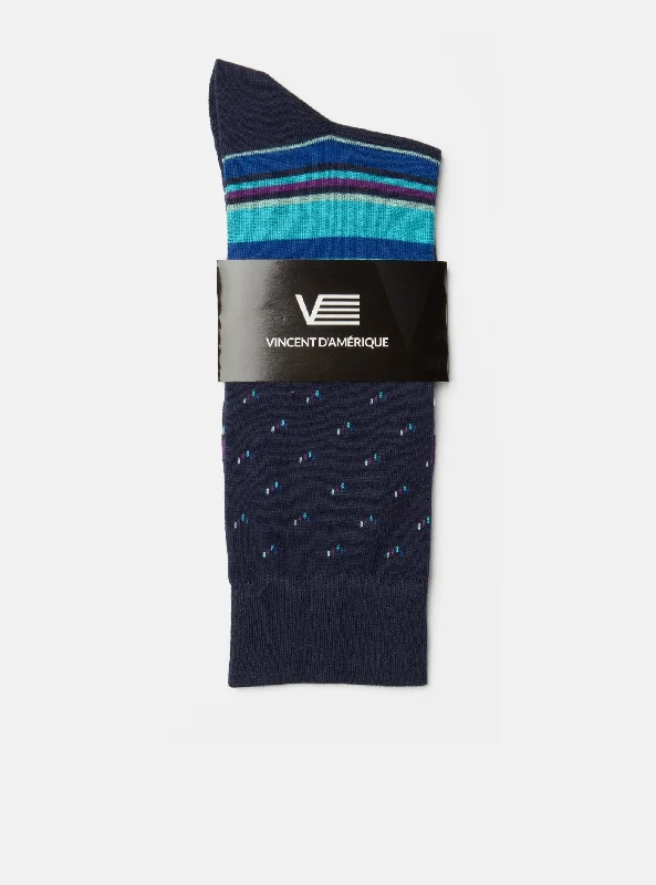 Navy socks with small pattern and lined