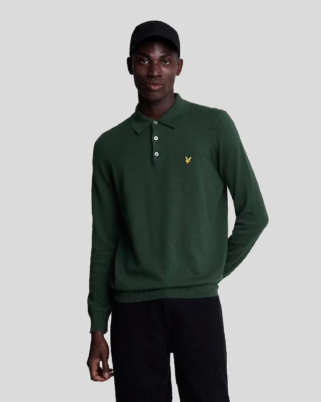 Cotton Merino Long Sleeve Knitted Polo Shirt