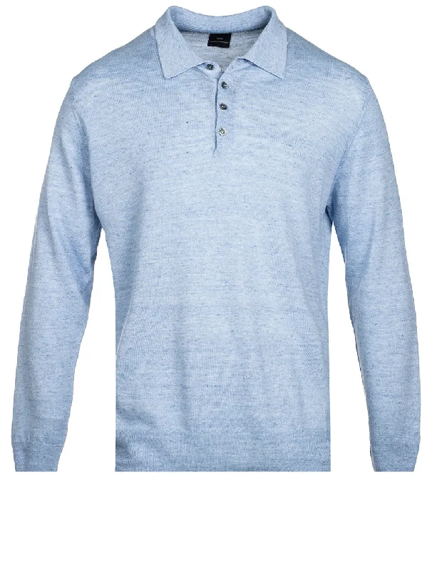 Linen Cotton Longsleeve Polo Blue